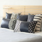 Bohemian Mixed Set of 2 Vegan Faux Leather Navy Blue Geometric Throw Pillow Cover