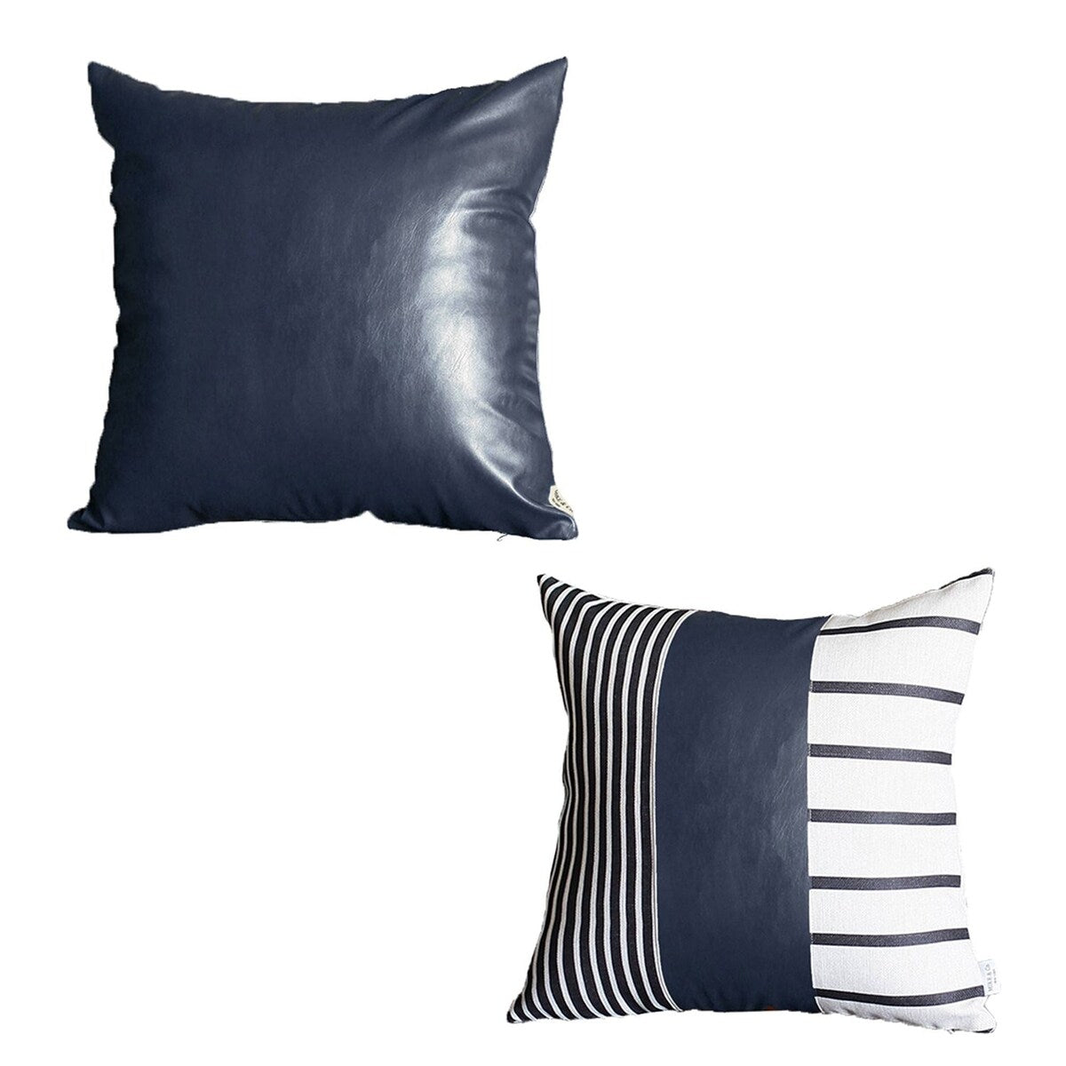 Bohemian Mixed Set of 2 Vegan Faux Leather Navy Blue Geometric Throw Pillow Cover