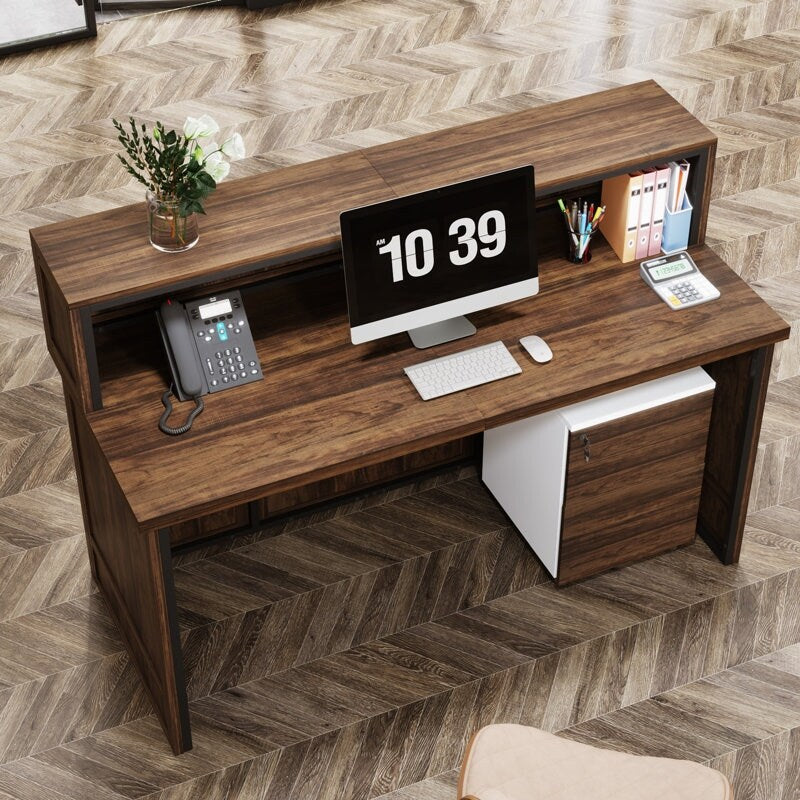 Boho 57 inche Reception Desk with Counter Front Desk Receptionist Desk Overstock