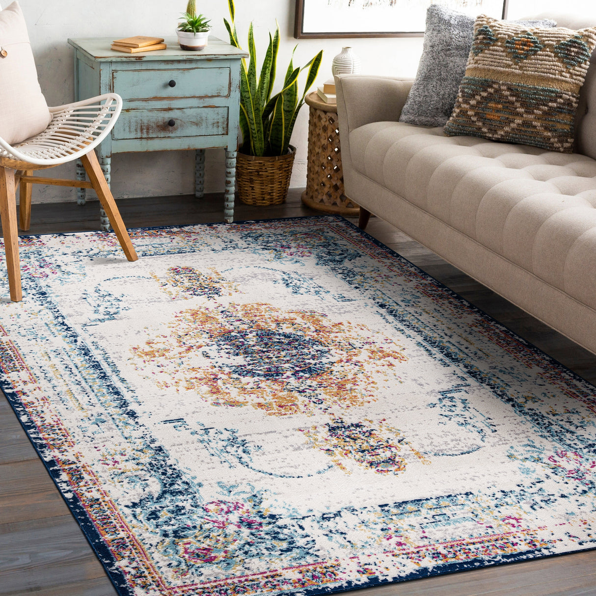 World Rug Gallery Boho Abstract Vintage Oriental Area Rug