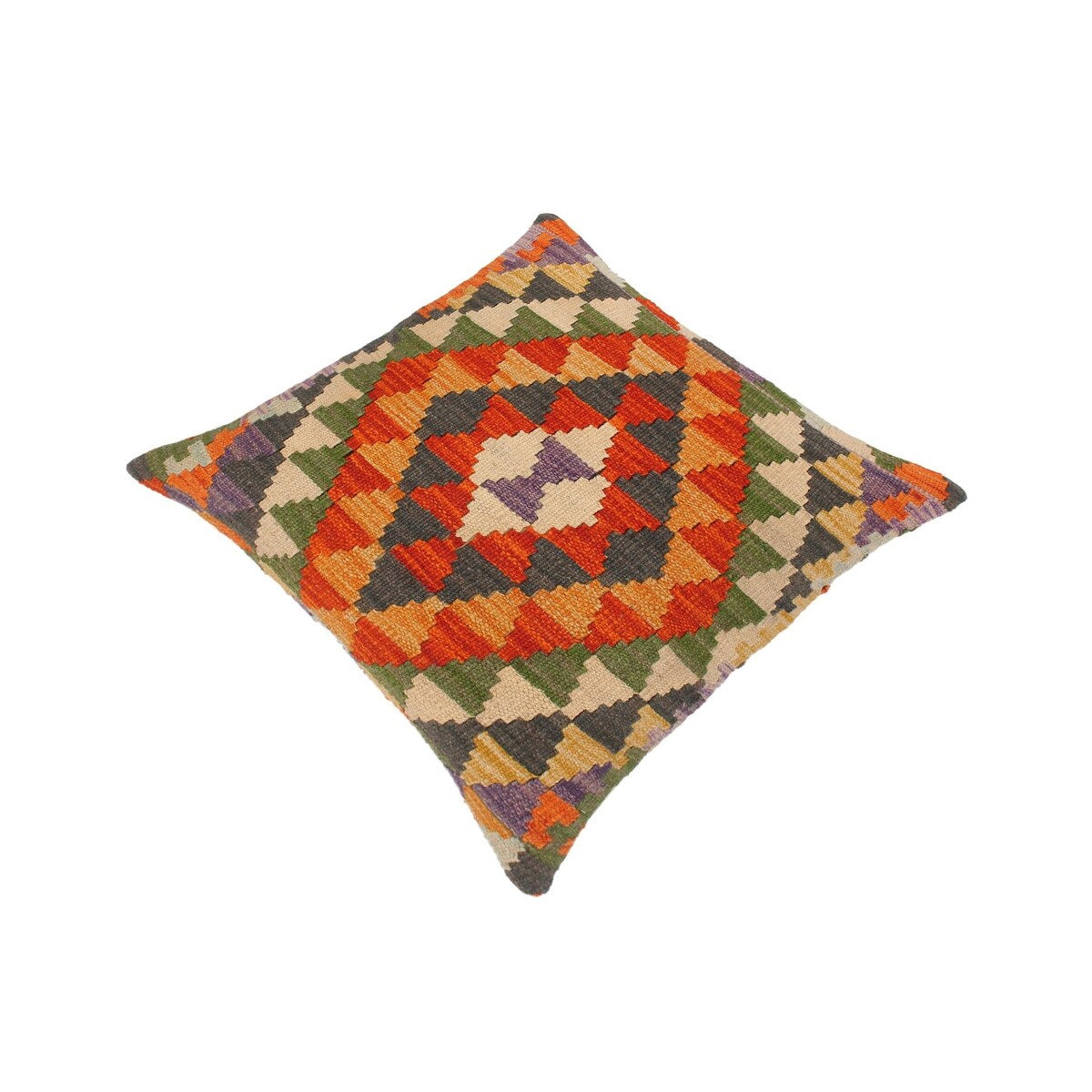 Boho Chic Linda Hand-Woven Turkish Kilim Throw Pillow 18 in. x 18 in.