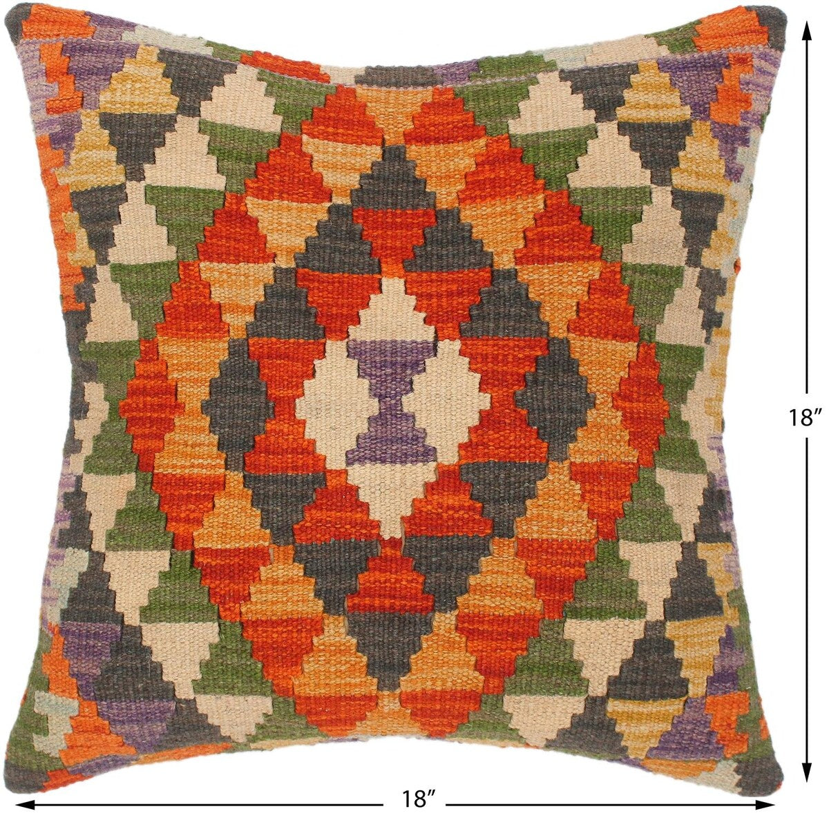 Boho Chic Linda Hand-Woven Turkish Kilim Throw Pillow 18 in. x 18 in.