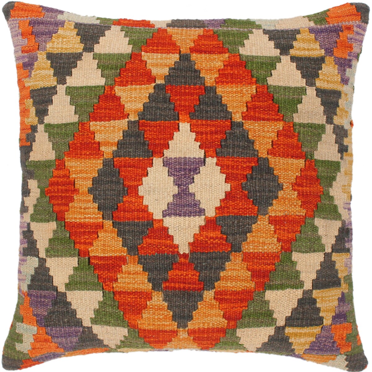 Boho Chic Linda Hand-Woven Turkish Kilim Throw Pillow 18 in. x 18 in.