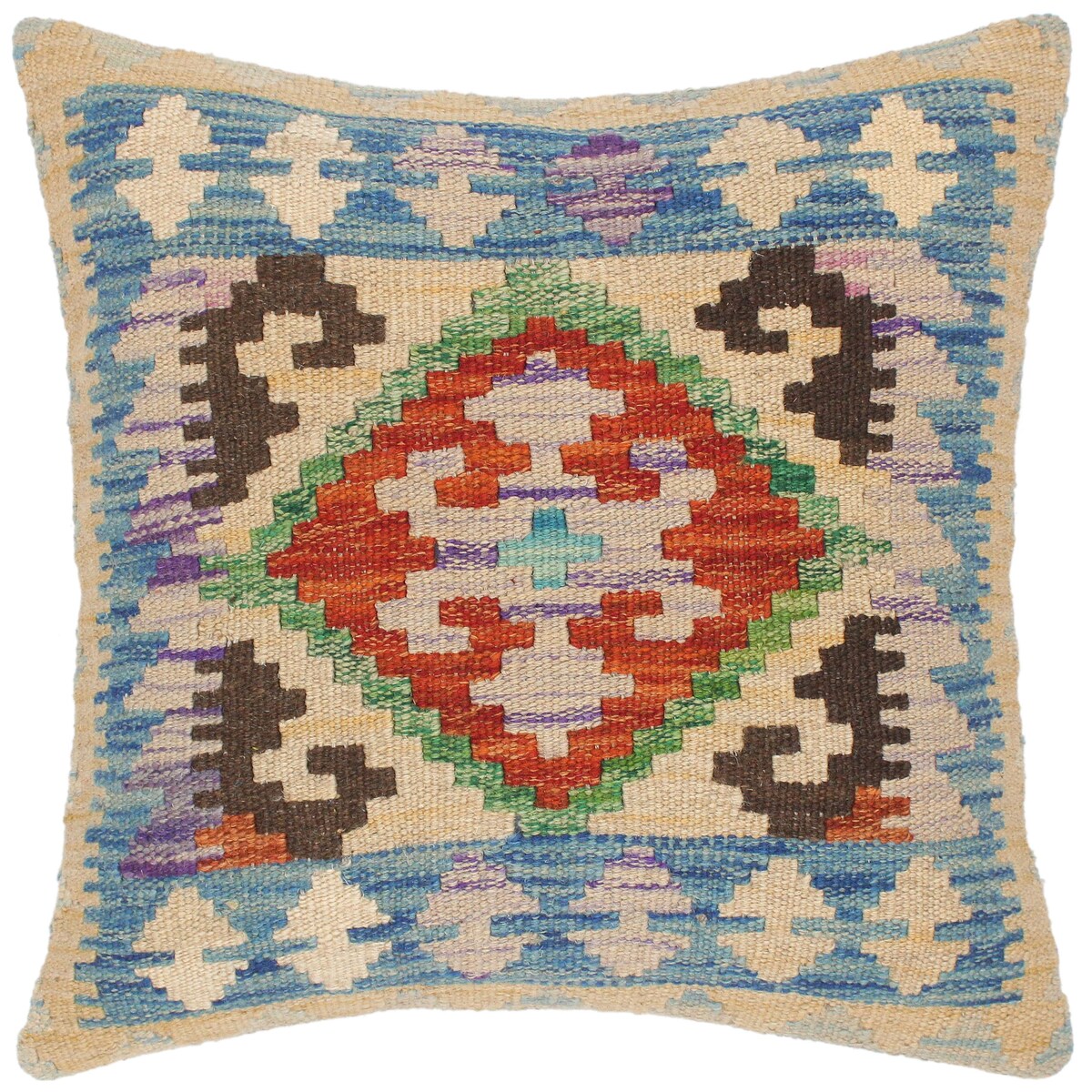 Boho Chic Scarlet Hand-Woven Turkish Kilim Pillow 18 in. x 18 in.