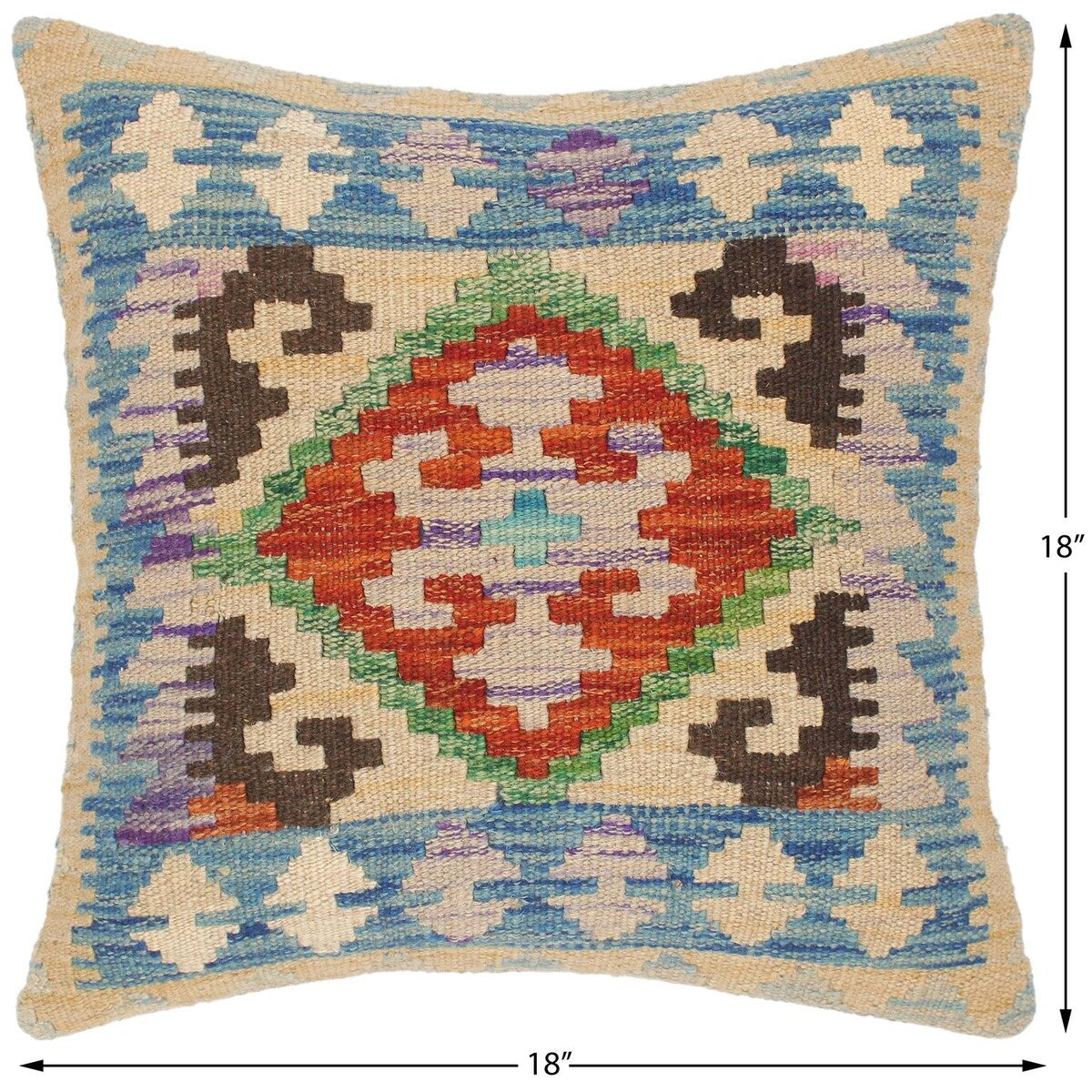 Boho Chic Scarlet Hand-Woven Turkish Kilim Pillow 18 in. x 18 in.