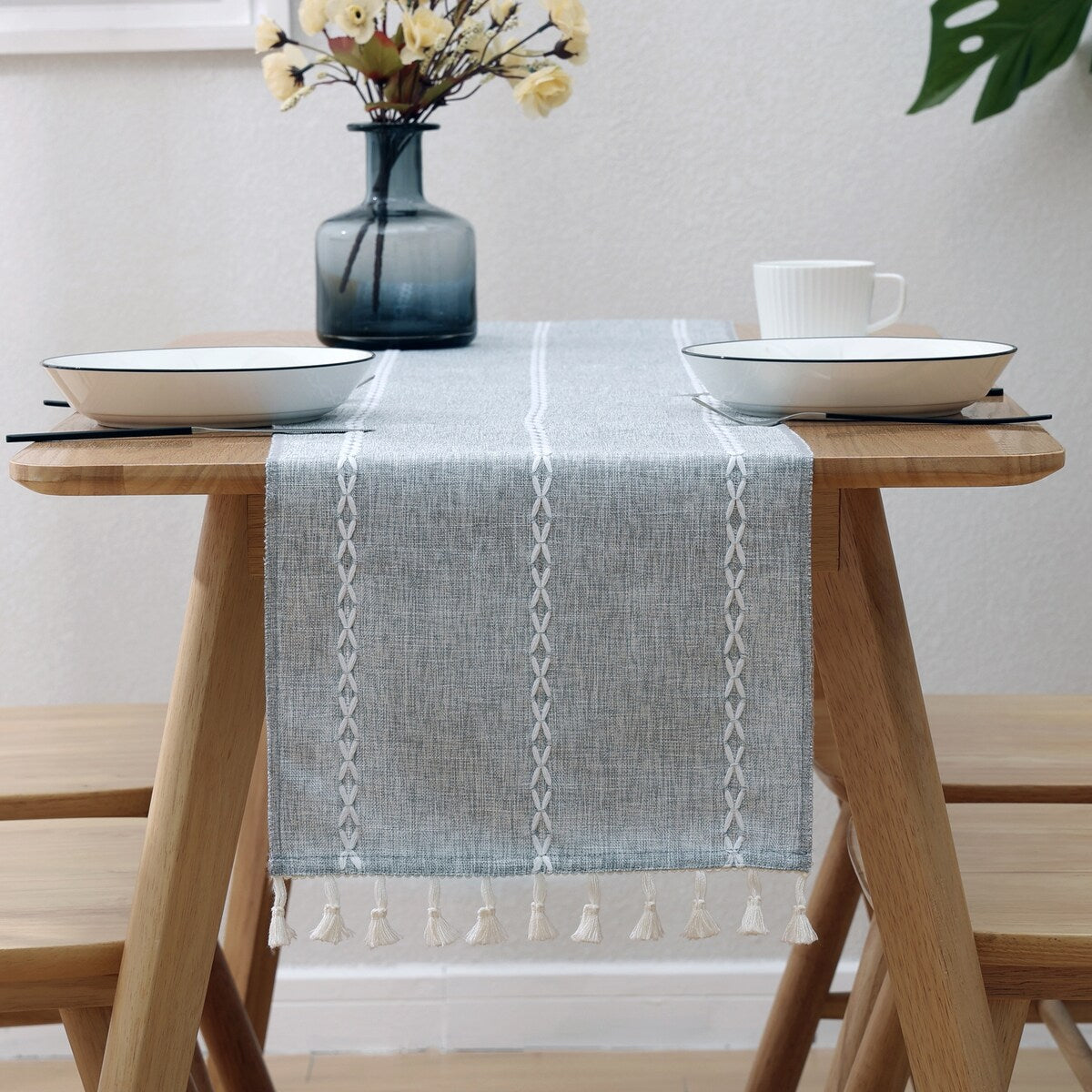 Boho Embroidered Table Runners With Tassels