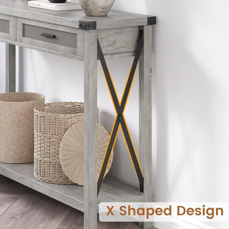Boho Entryway Table with Rattan Drawers, Console Table for Entryway