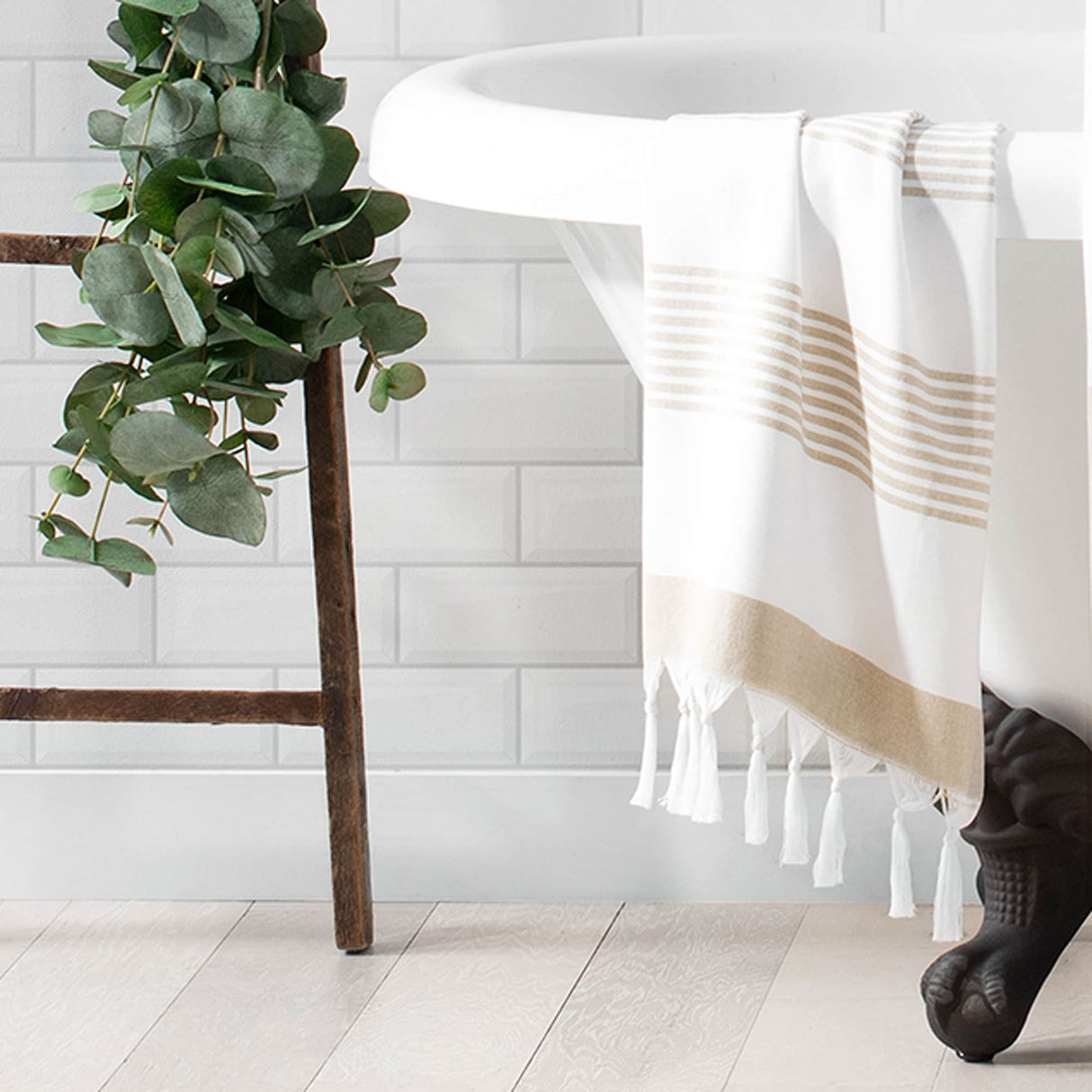 Boho Harper Stripe Knotted Tassel Hand Towels Set of 2 - 16x30
