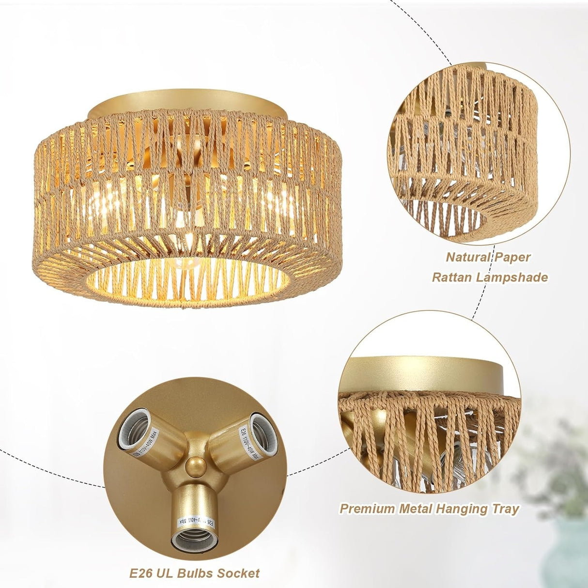 Boho Light Fixtures Ceiling Mount - brown