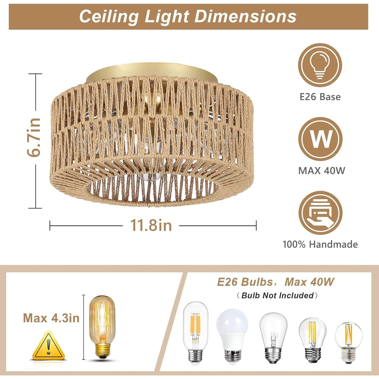 Boho Light Fixtures Ceiling Mount - brown