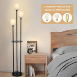 Boho Rattan Floor Lamp with Shelves, Pedal Switch, and Adjustable Height