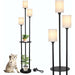 Boho Rattan Floor Lamp with Shelves, Pedal Switch, and Adjustable Height