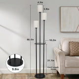 Boho Rattan Floor Lamp with Shelves, Pedal Switch, and Adjustable Height