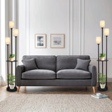 Boho Rattan Floor Lamp with Shelves, Pedal Switch, and Adjustable Height