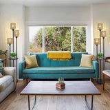 Boho Rattan Floor Lamp with Shelves, Pedal Switch, and Adjustable Height