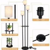 Boho Rattan Floor Lamp with Shelves, Pedal Switch, and Adjustable Height