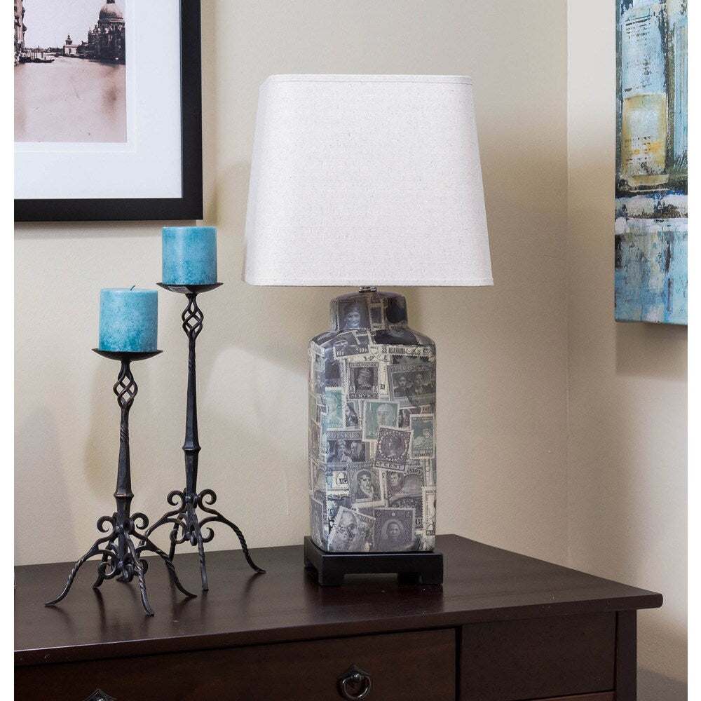 Somette Outlet Nostalgic Stamps Rectangular Table Lamp