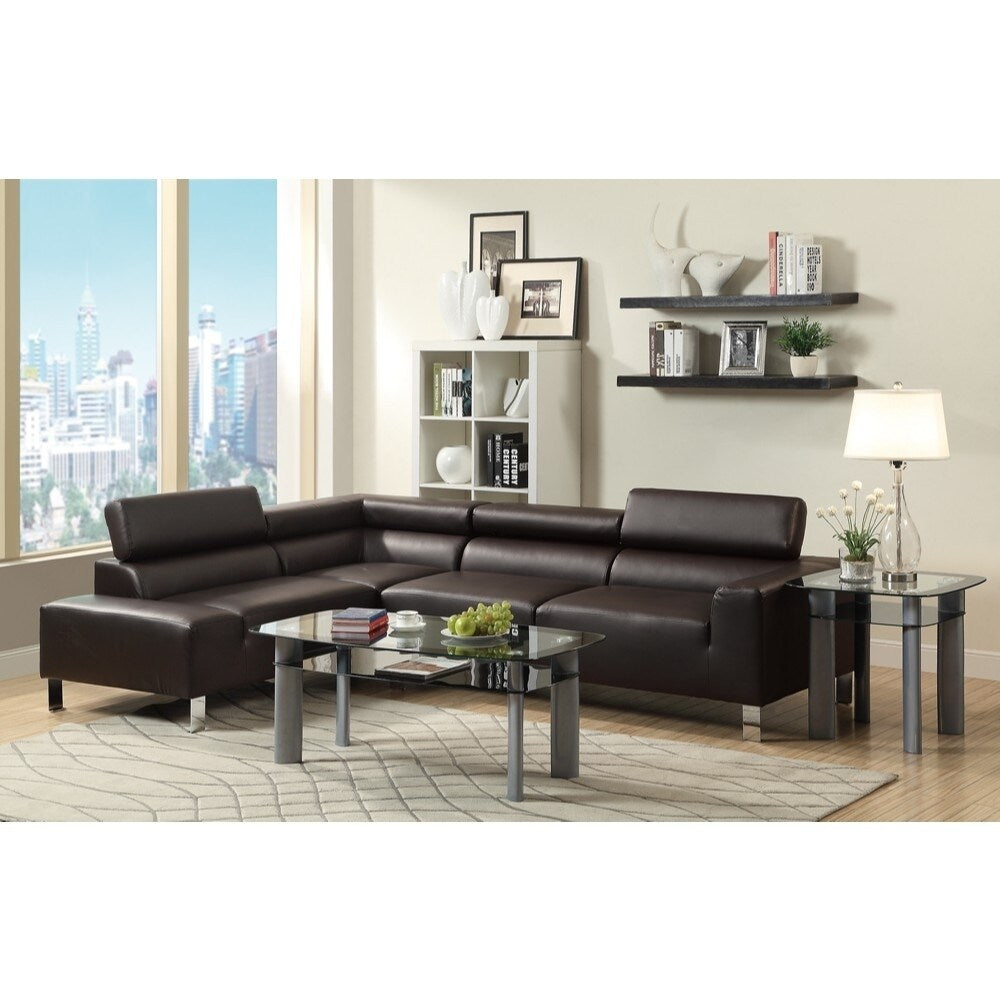 Bonded Leather 2 Piece Sectional In Espresso Brown