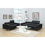 Bonded Leather 2 Piece Sofa Set With Foldable Headrests In Black