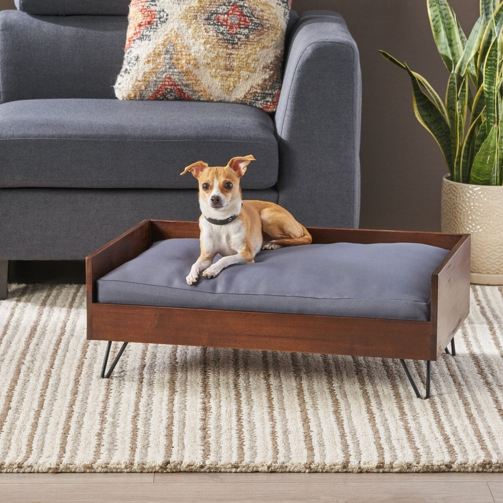 Bonneville Mid-Century Modern Pet Bed with Acacia Wood Frame by Christopher Knight Home