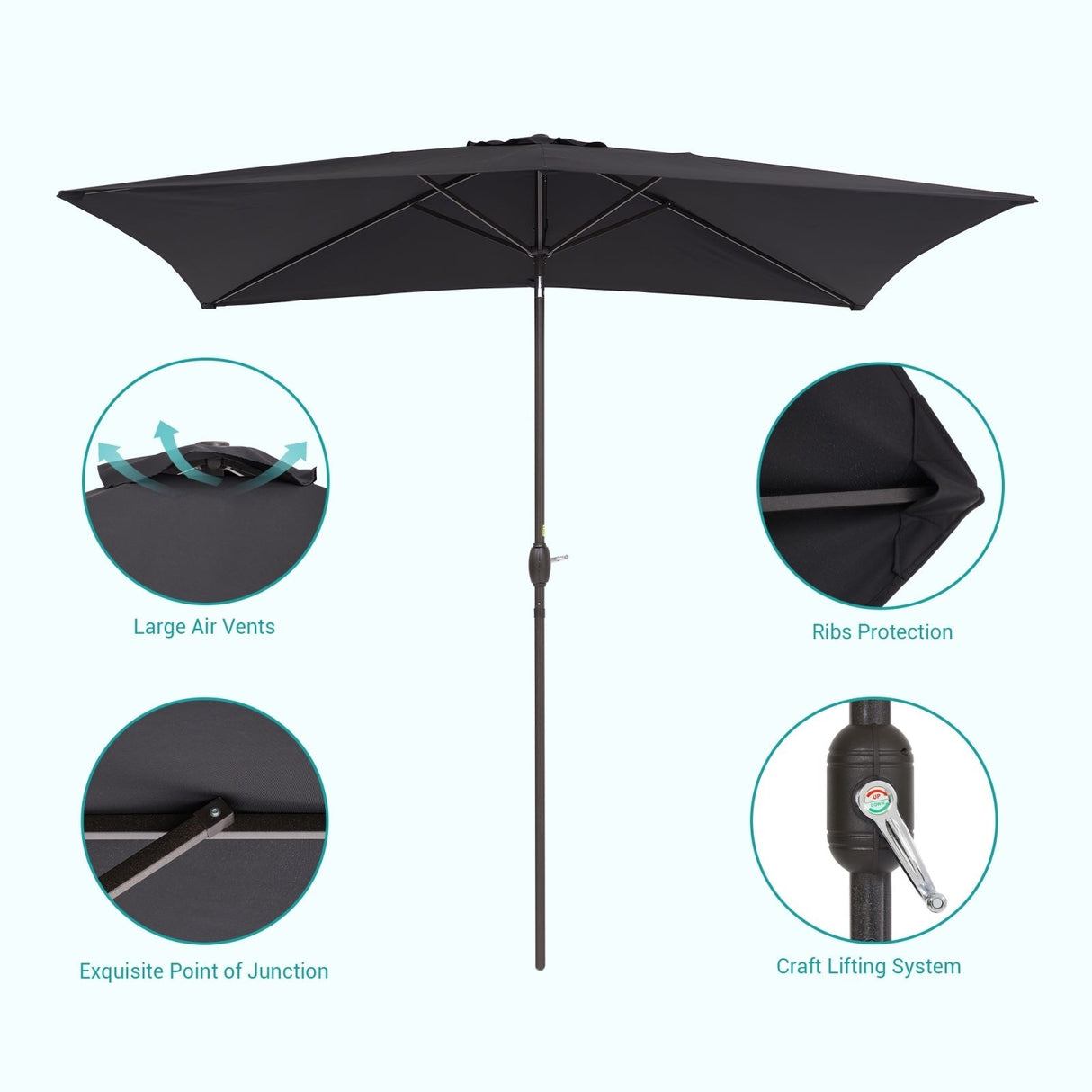 Bonosuki 10 x 6.5ft Patio Rectangular Umbrella with Tilt and Crank