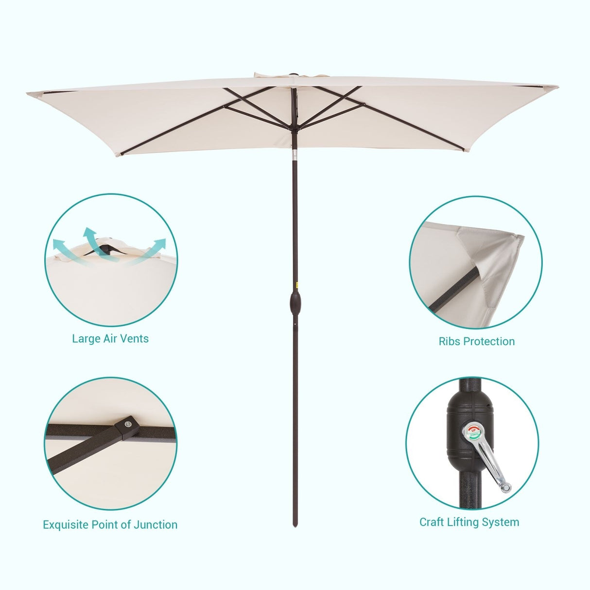 Bonosuki 10 x 6.5ft Patio Rectangular Umbrella with Tilt and Crank