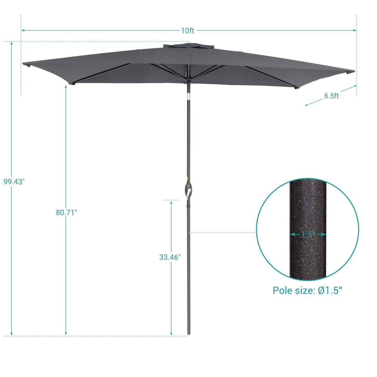Bonosuki 10 x 6.5ft Patio Rectangular Umbrella with Tilt and Crank