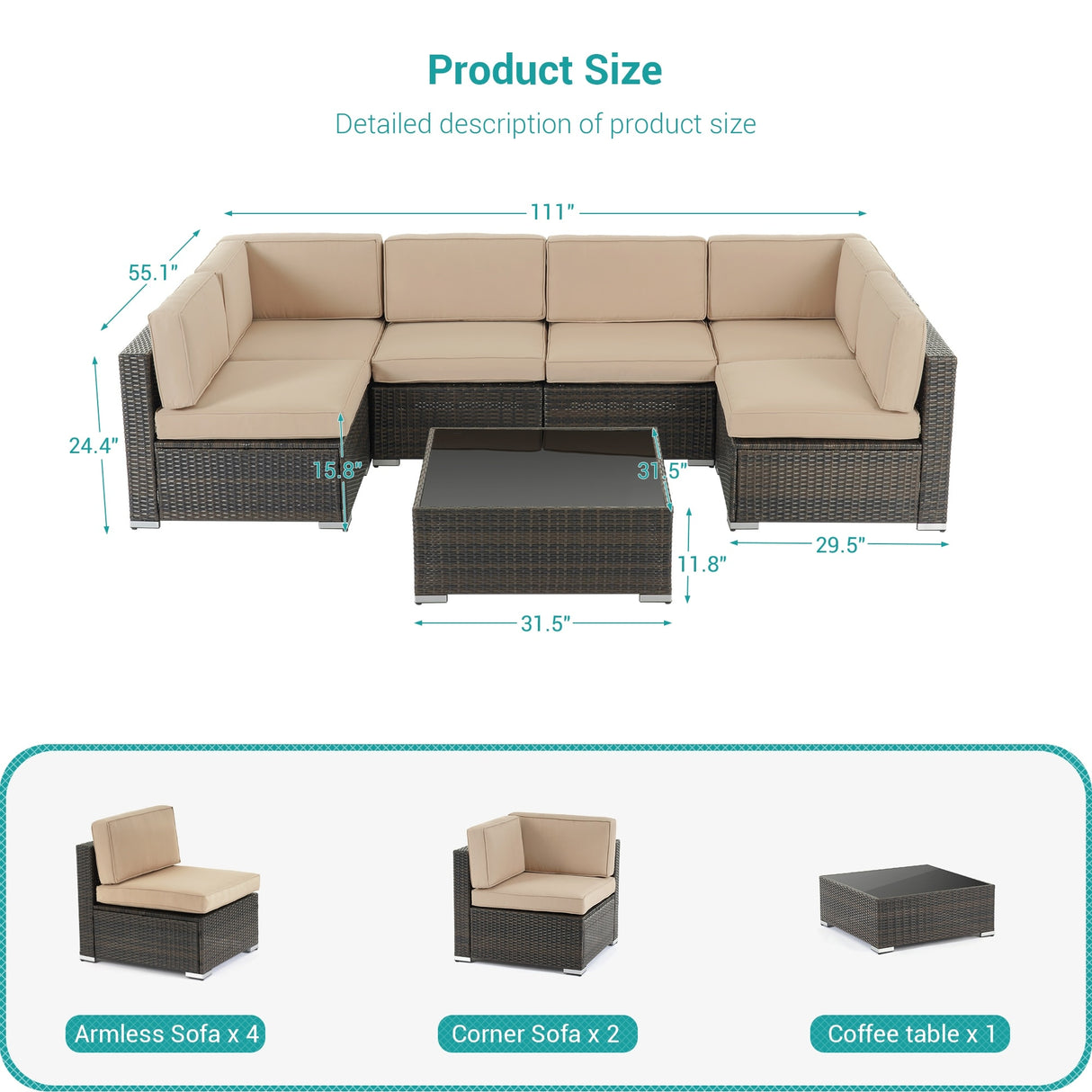 Bonosuki 7-Piece Patio Furniture Set All-Weather Conversation Sets