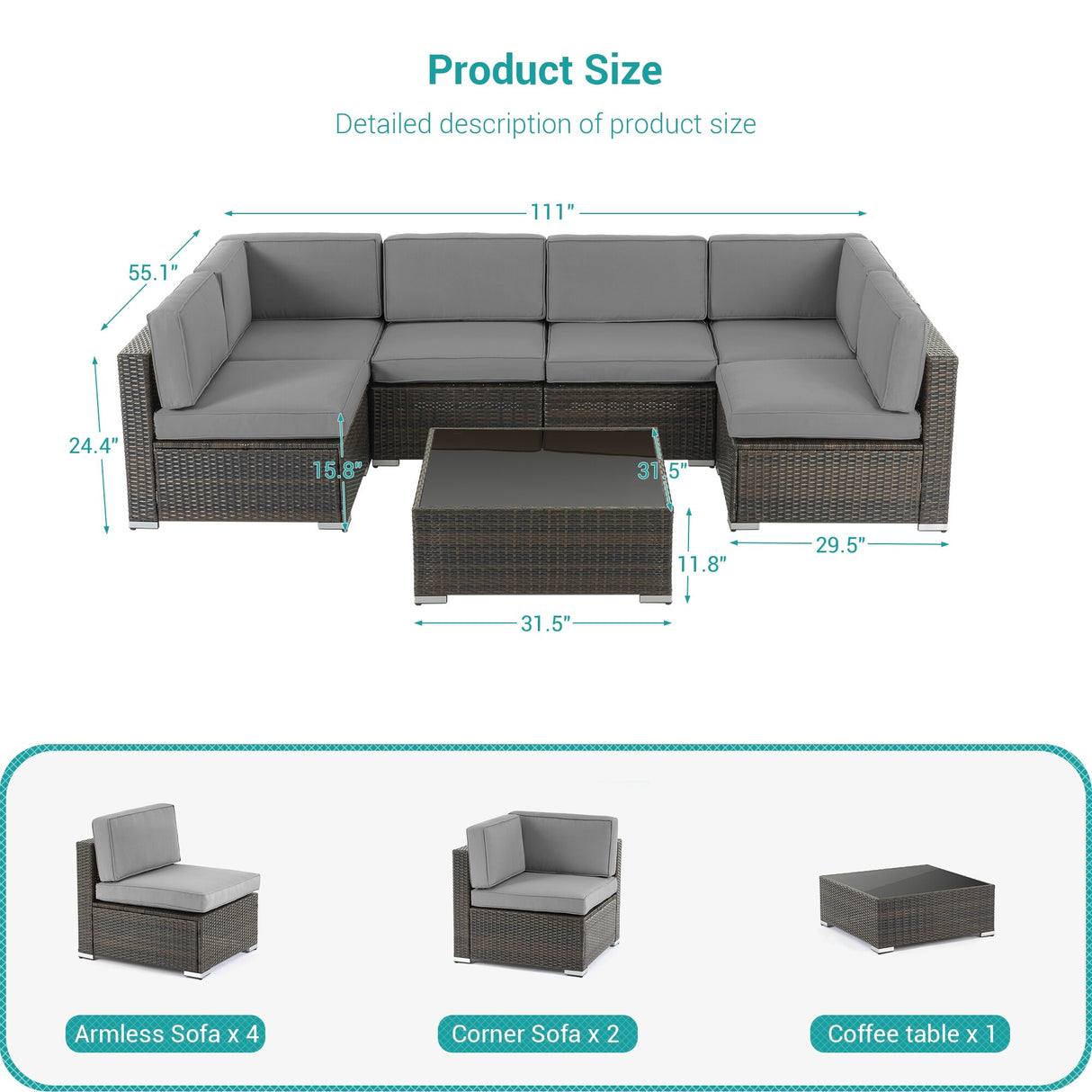 Bonosuki 7-Piece Patio Furniture Set All-Weather Conversation Sets