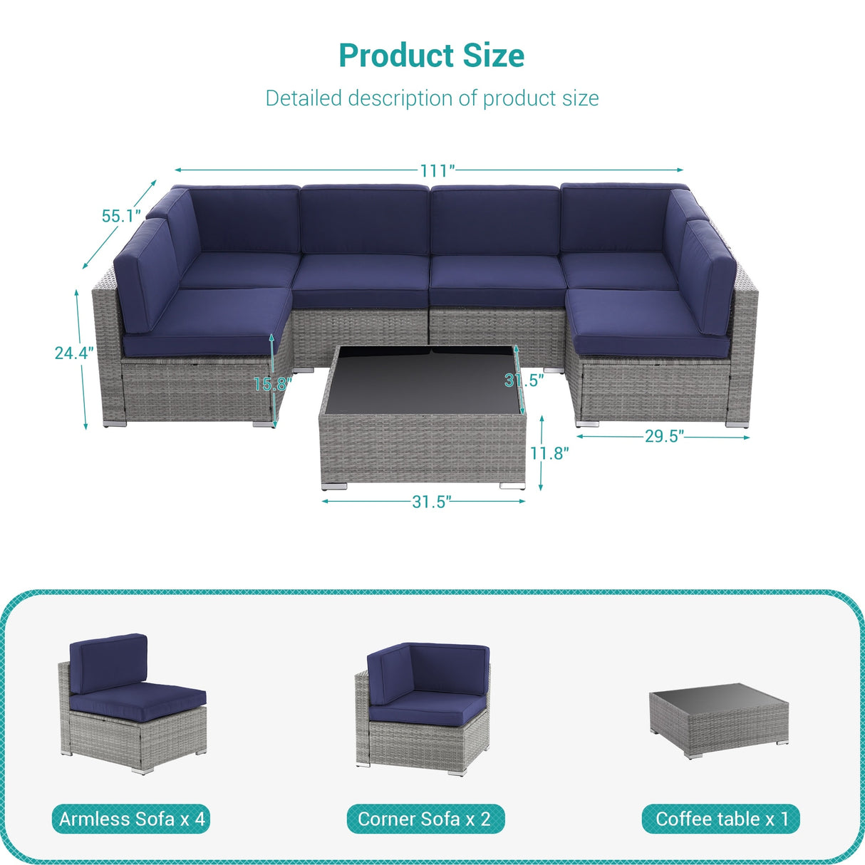 Bonosuki 7-Piece Patio Furniture Set All-Weather Conversation Sets