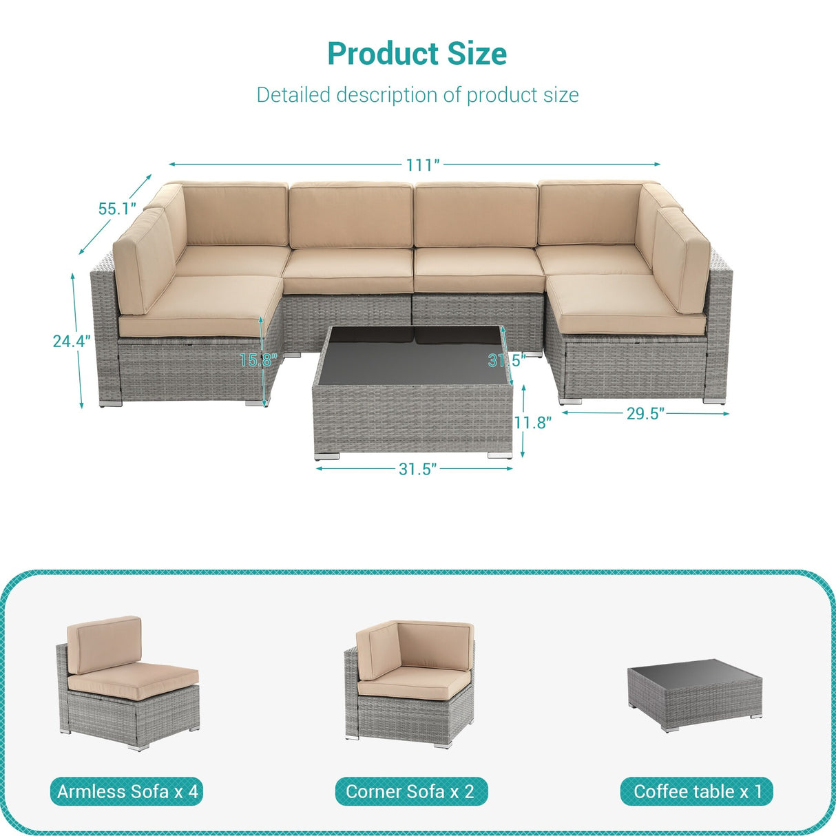 Bonosuki 7-Piece Patio Furniture Set All-Weather Conversation Sets