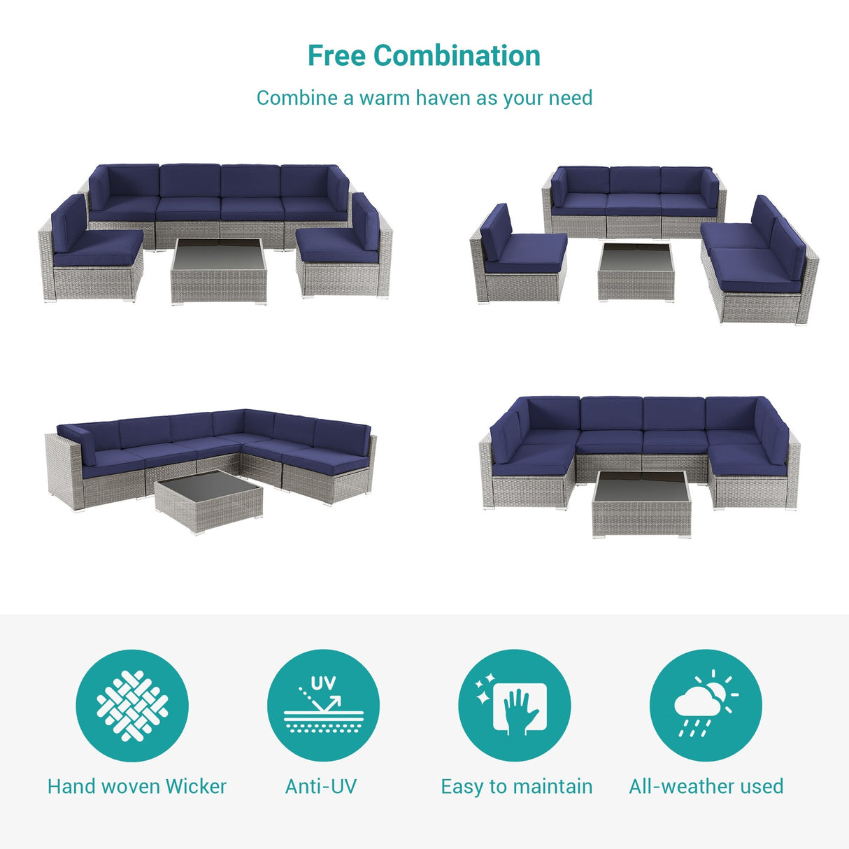 Bonosuki 7-Piece Patio Furniture Set All-Weather Conversation Sets