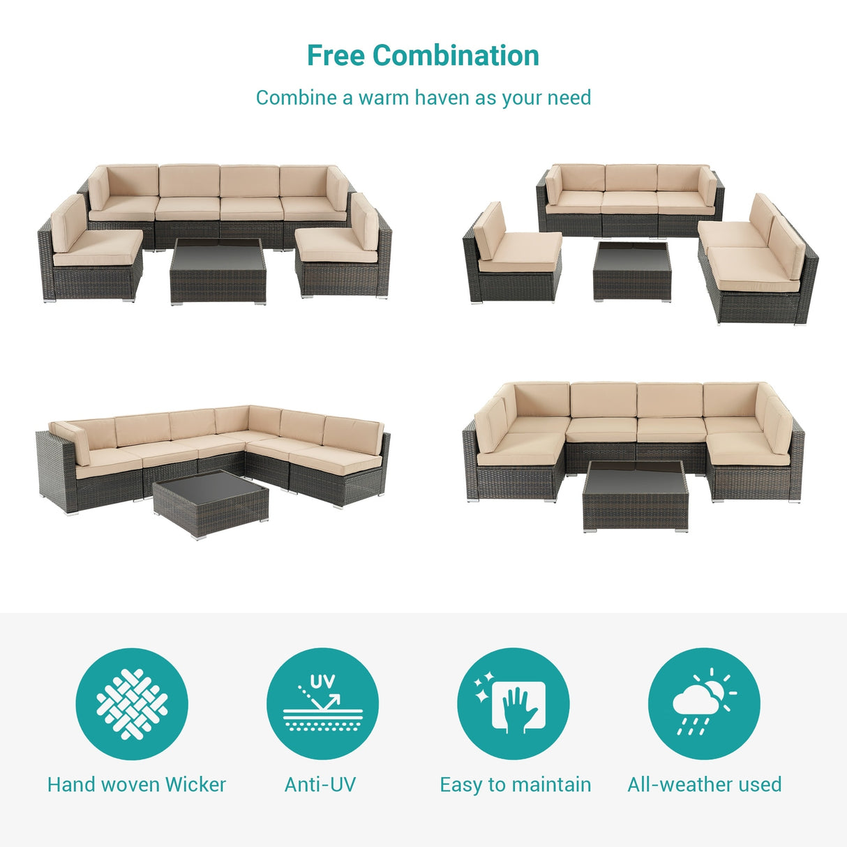Bonosuki 7-Piece Patio Furniture Set All-Weather Conversation Sets