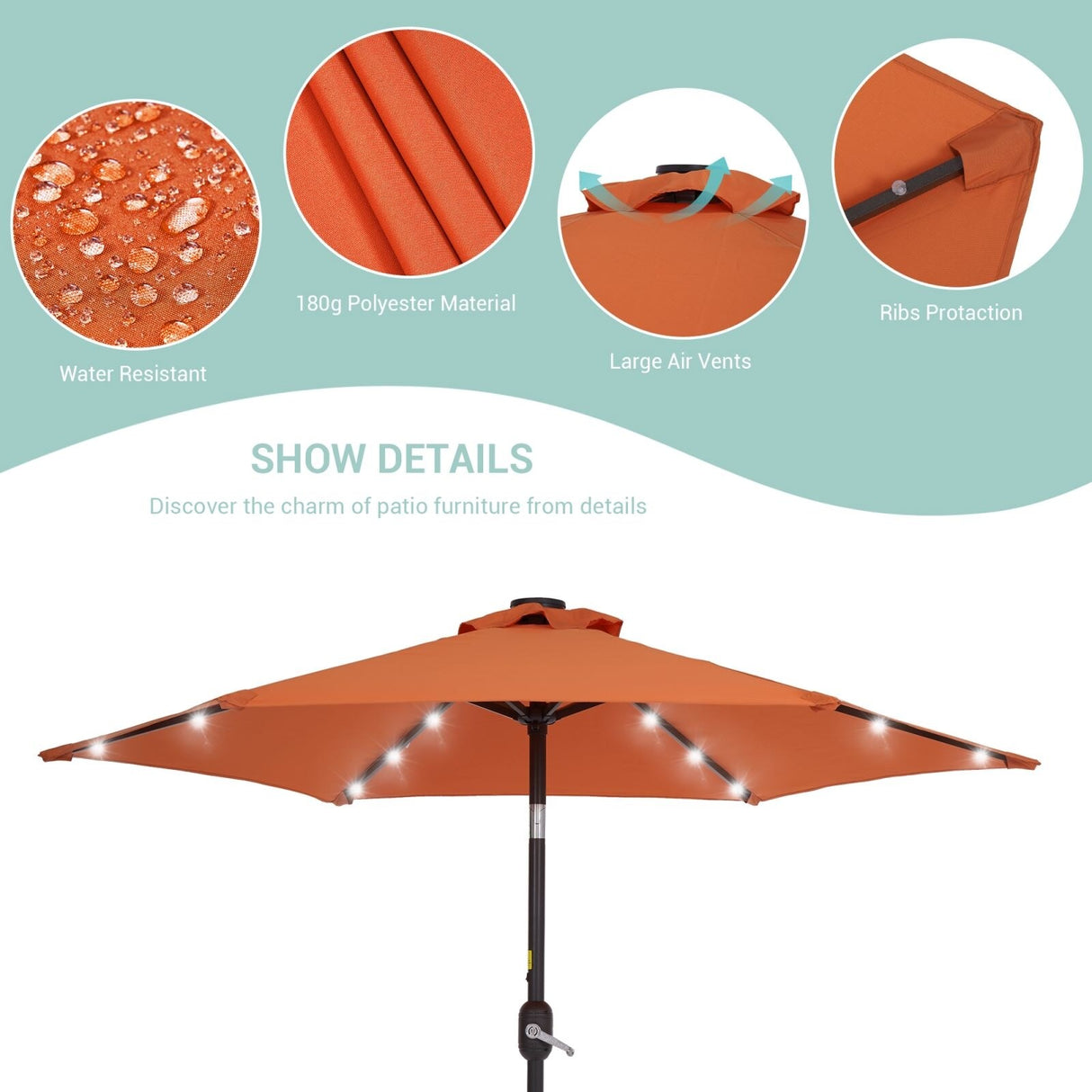 Bonosuki 7.5Ft LED Patio Market Umbrella Outdoor Table Umbrella