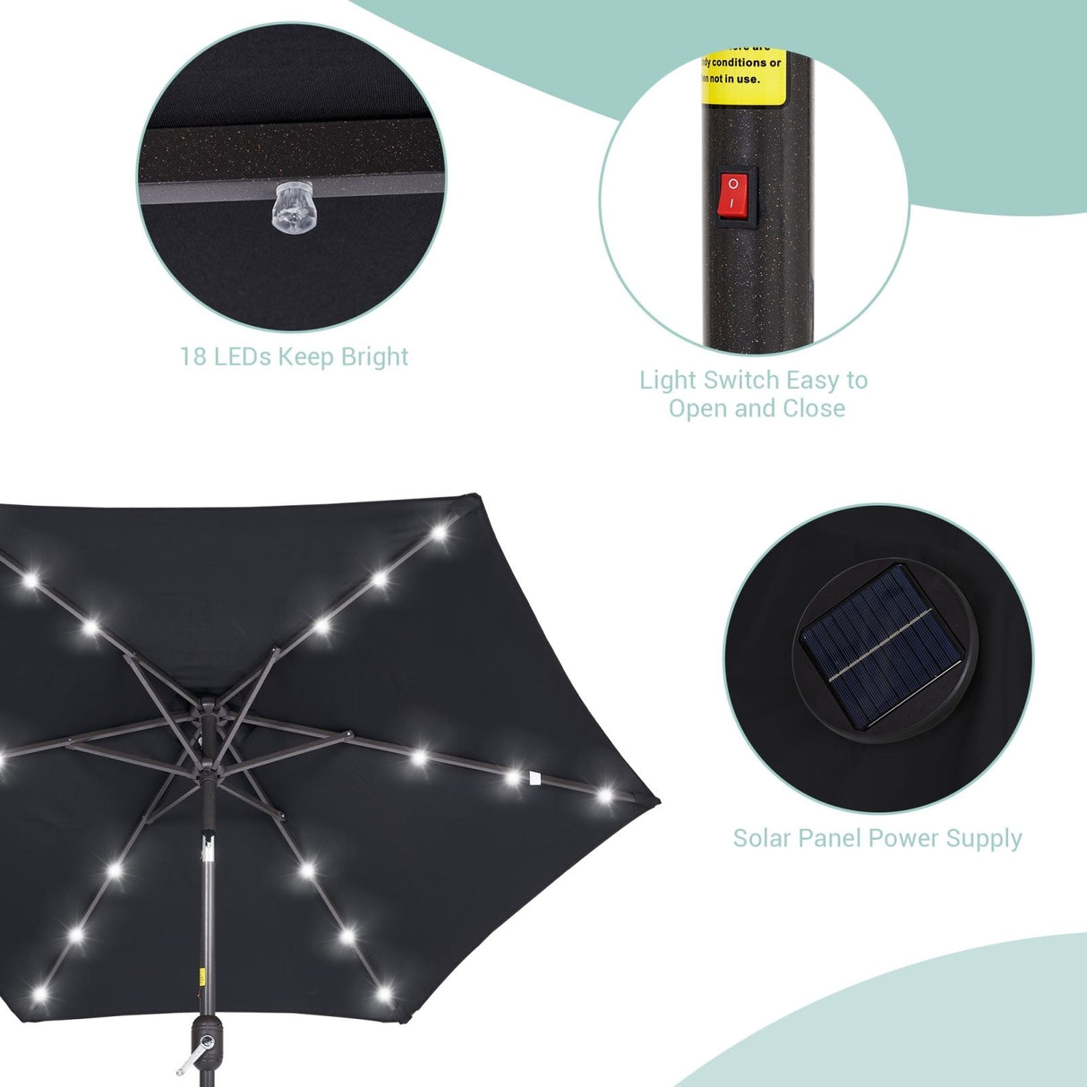 Bonosuki 7.5Ft LED Patio Market Umbrella Outdoor Table Umbrella