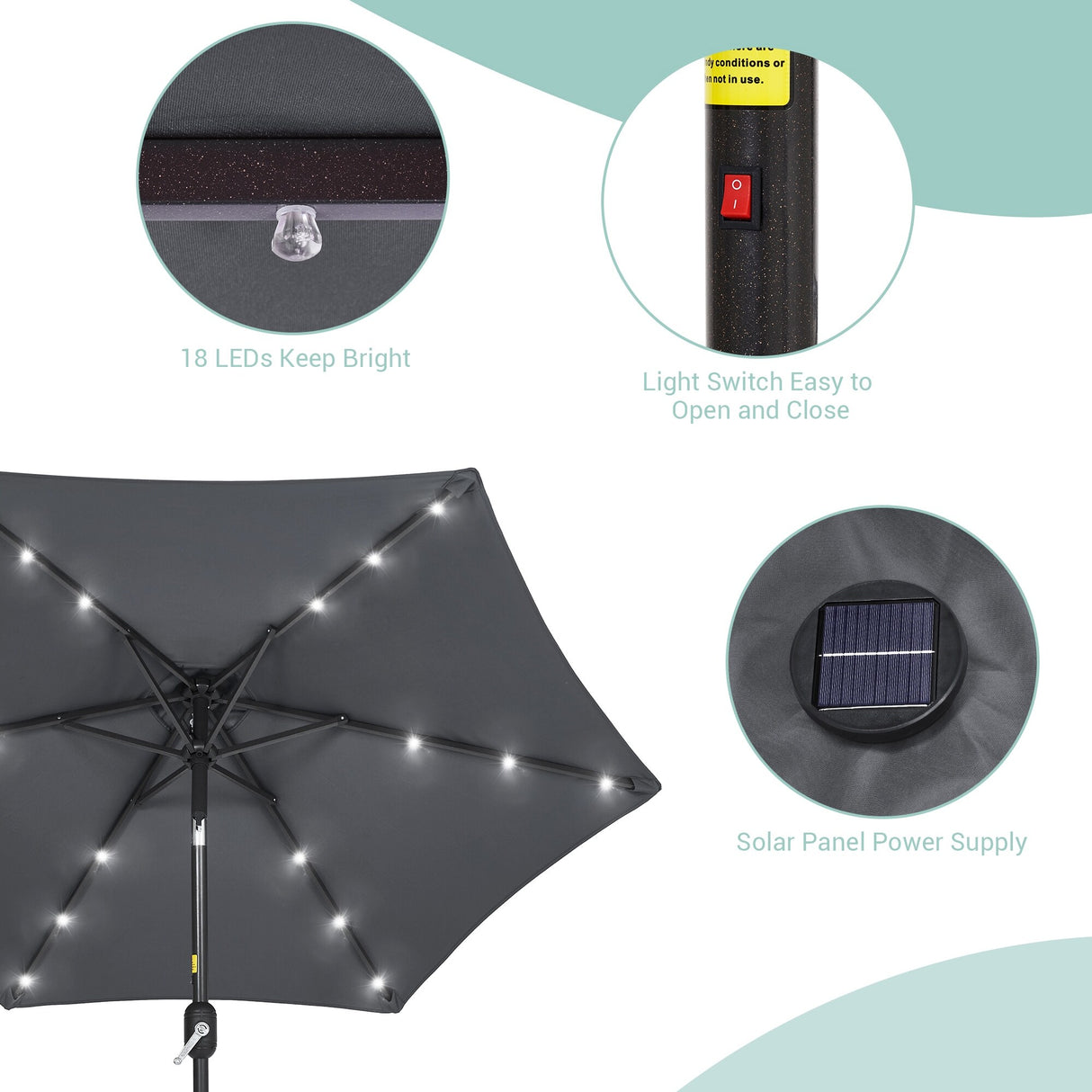 Bonosuki 7.5Ft LED Patio Market Umbrella Outdoor Table Umbrella
