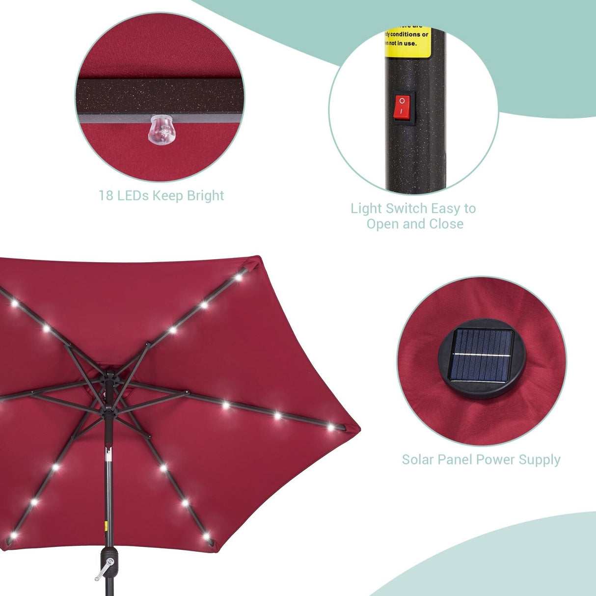 Bonosuki 7.5Ft LED Patio Market Umbrella Outdoor Table Umbrella