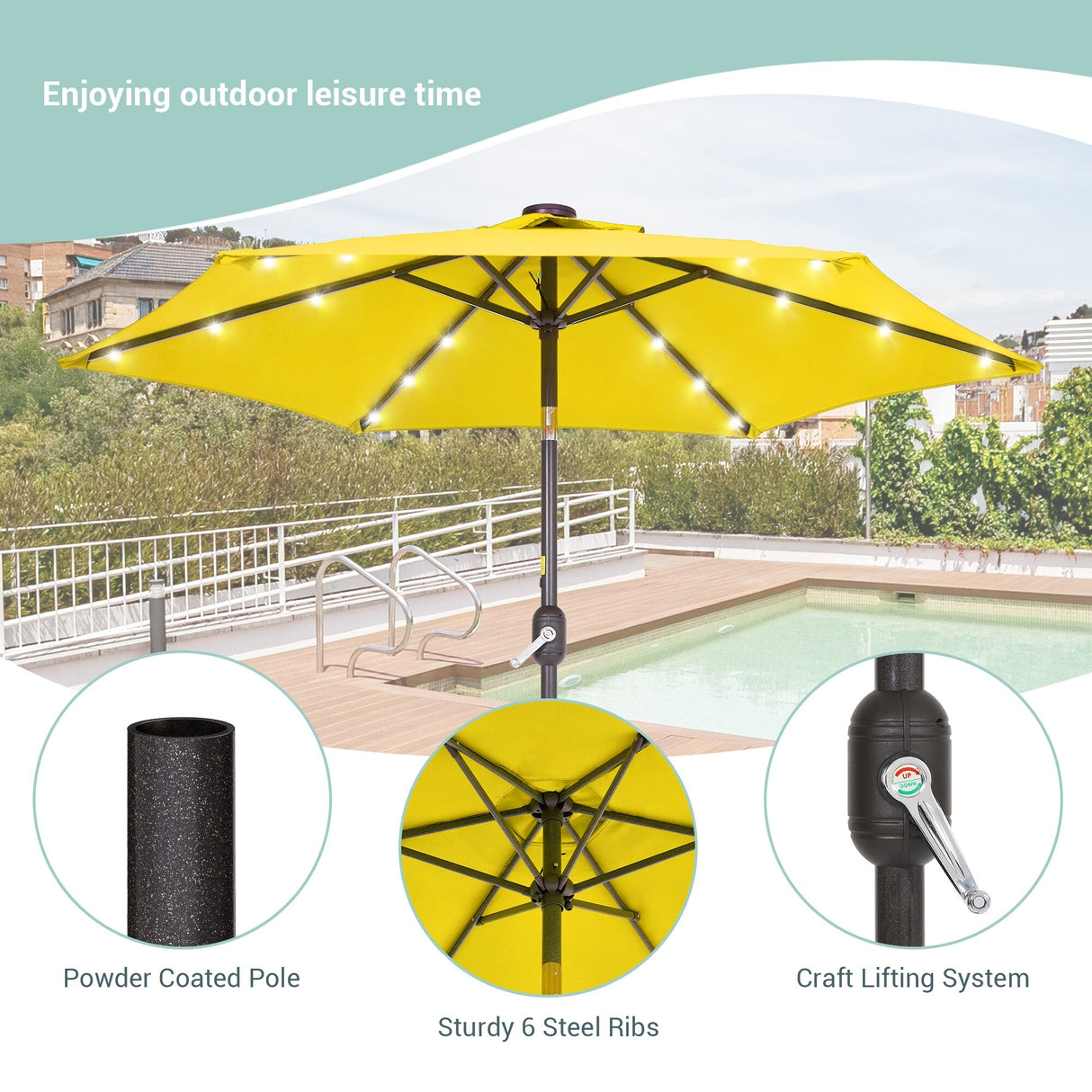 Bonosuki 7.5Ft LED Patio Market Umbrella Outdoor Table Umbrella