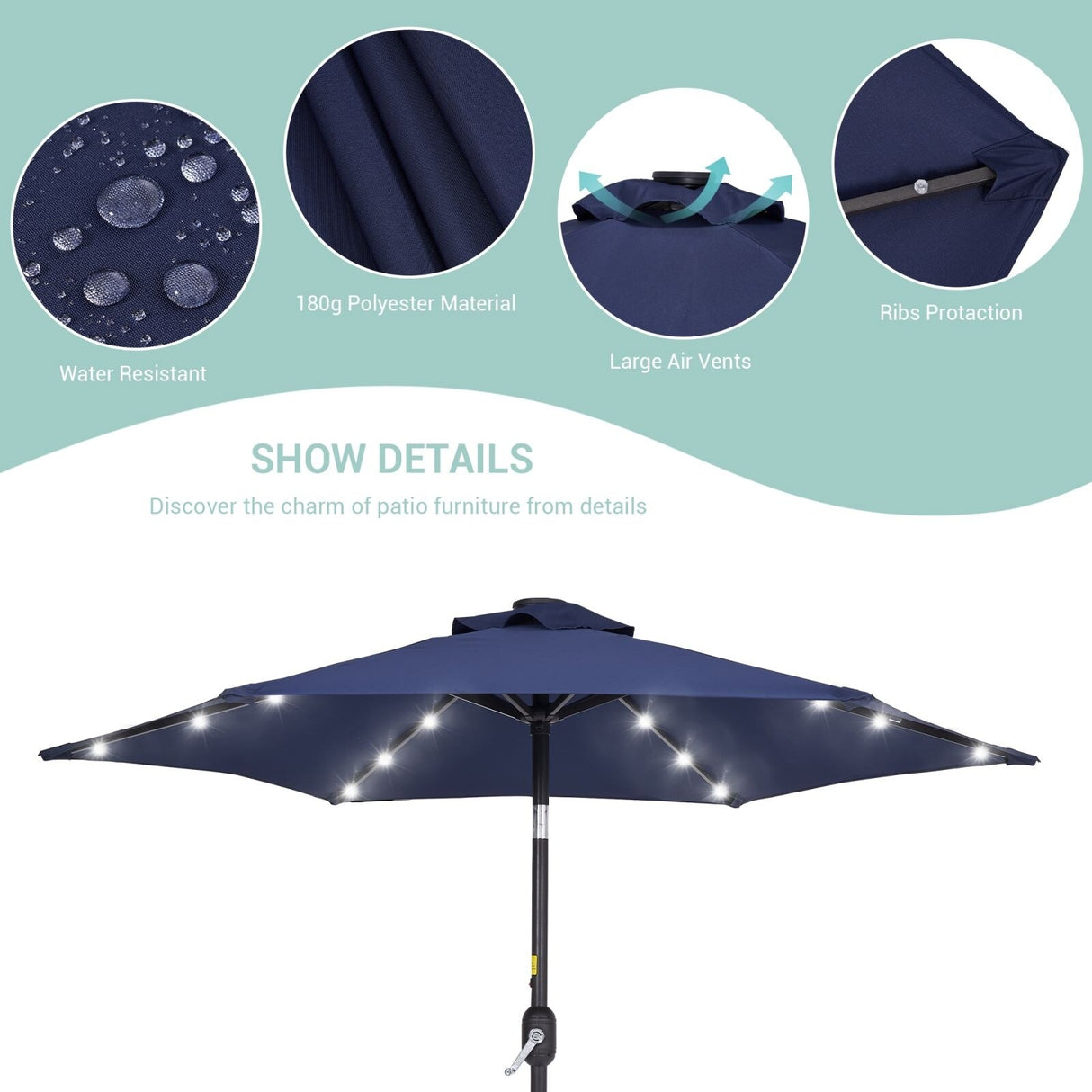 Bonosuki 7.5Ft LED Patio Market Umbrella Outdoor Table Umbrella
