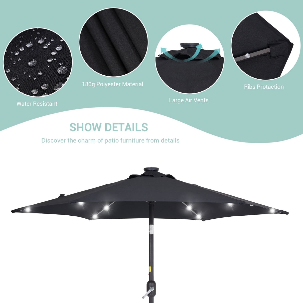 Bonosuki 7.5Ft LED Patio Market Umbrella Outdoor Table Umbrella