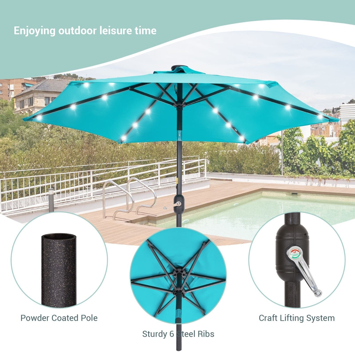 Bonosuki 7.5Ft LED Patio Market Umbrella Outdoor Table Umbrella
