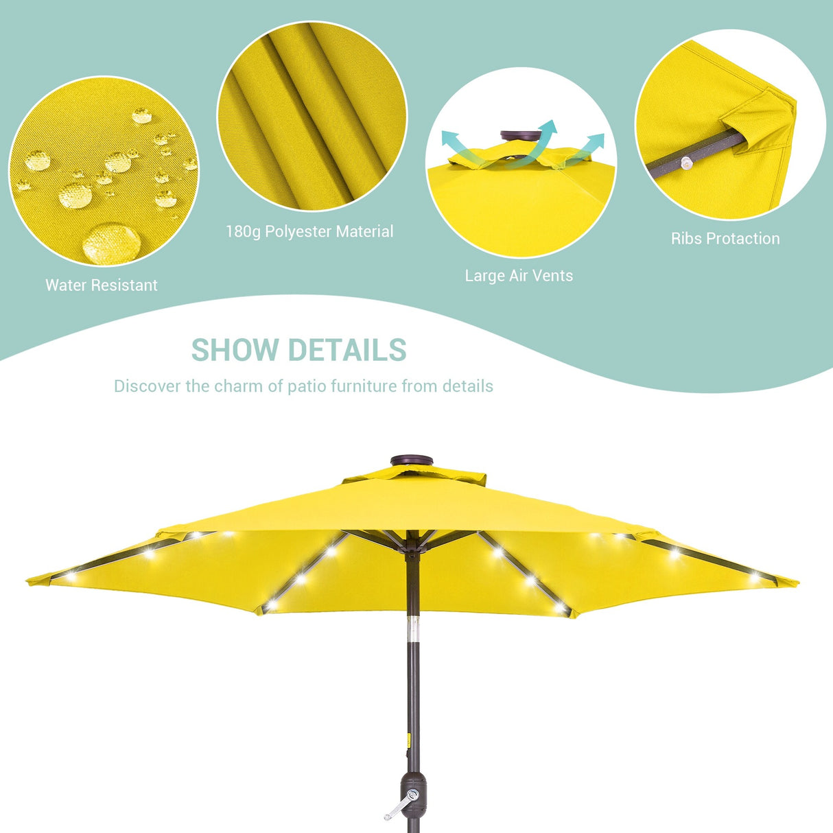 Bonosuki 7.5Ft LED Patio Market Umbrella Outdoor Table Umbrella