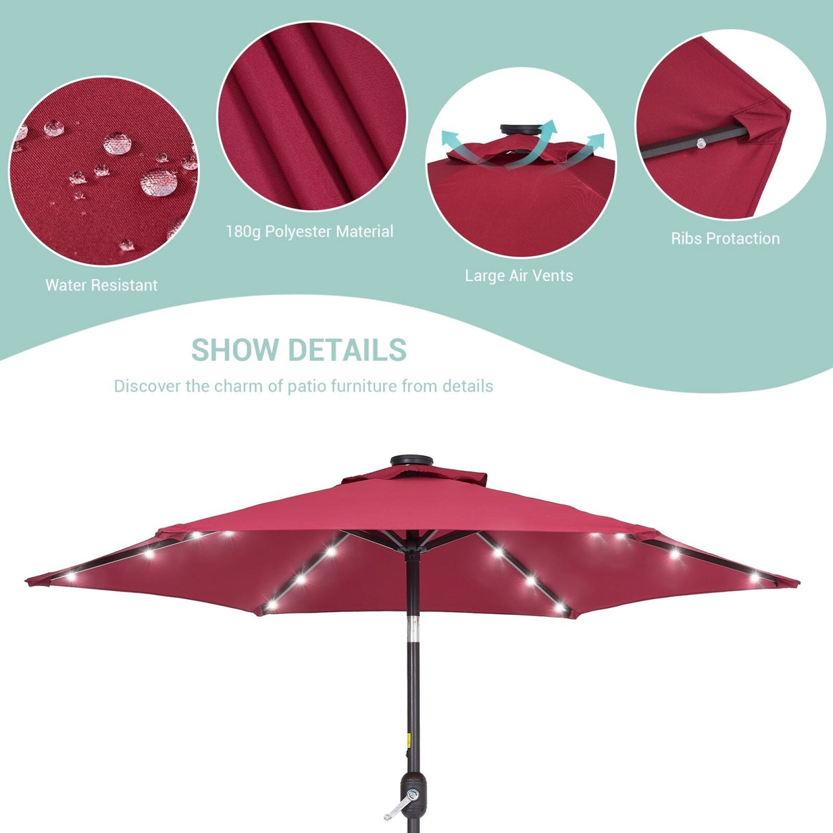 Bonosuki 7.5Ft LED Patio Market Umbrella Outdoor Table Umbrella