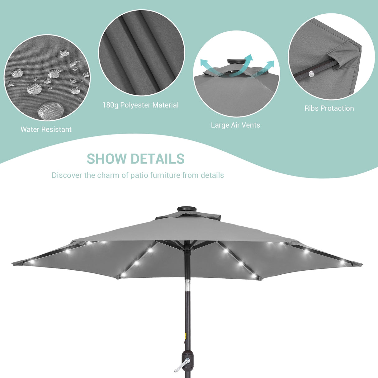 Bonosuki 7.5Ft LED Patio Market Umbrella Outdoor Table Umbrella