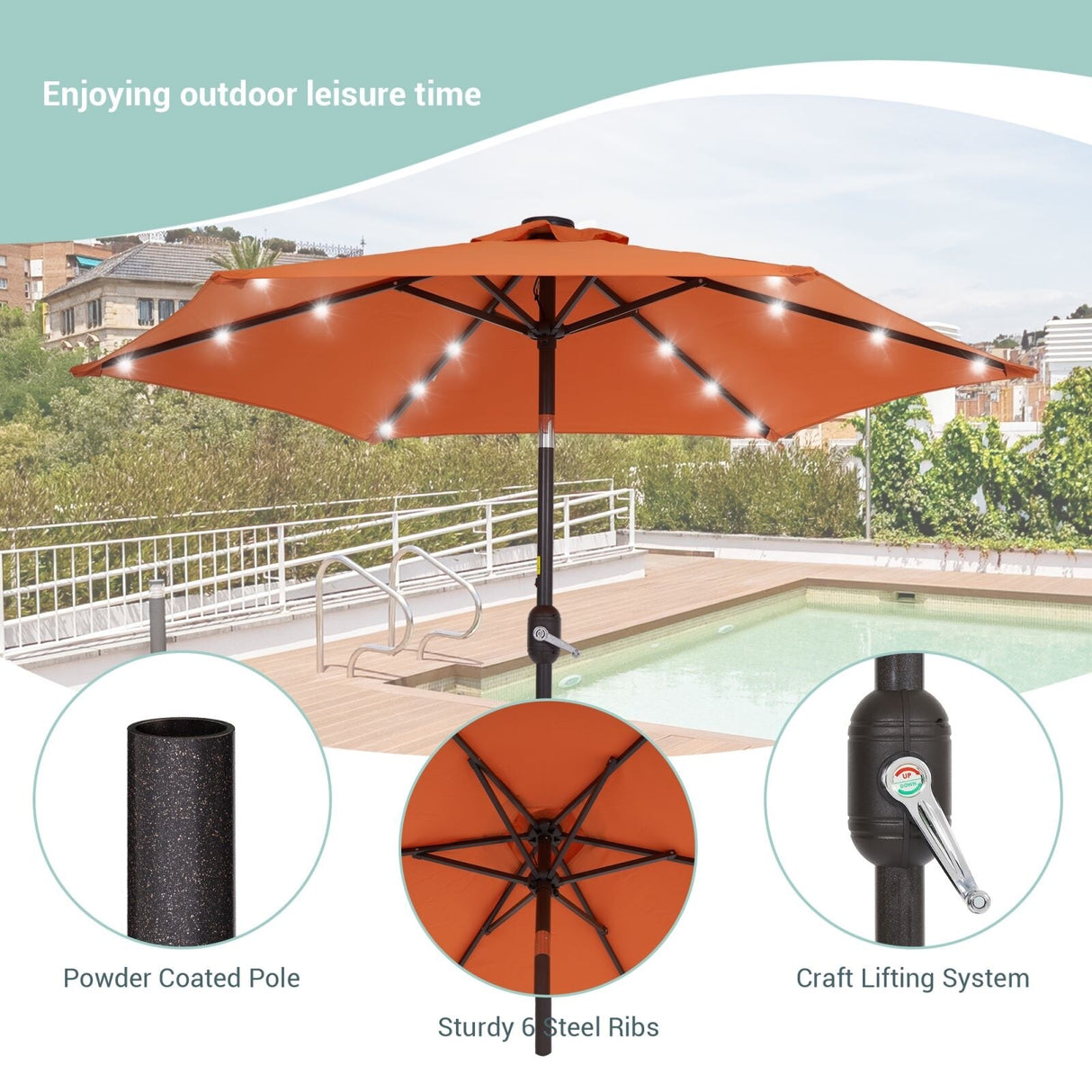 Bonosuki 7.5Ft LED Patio Market Umbrella Outdoor Table Umbrella