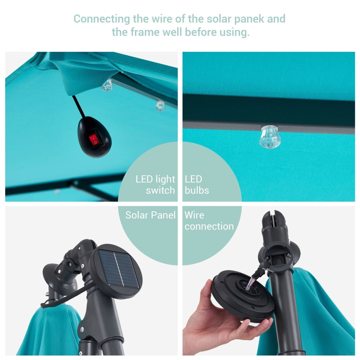 BONOSUKI 8.2Ft Solar Powered Cantilever Patio Umbrella With Base