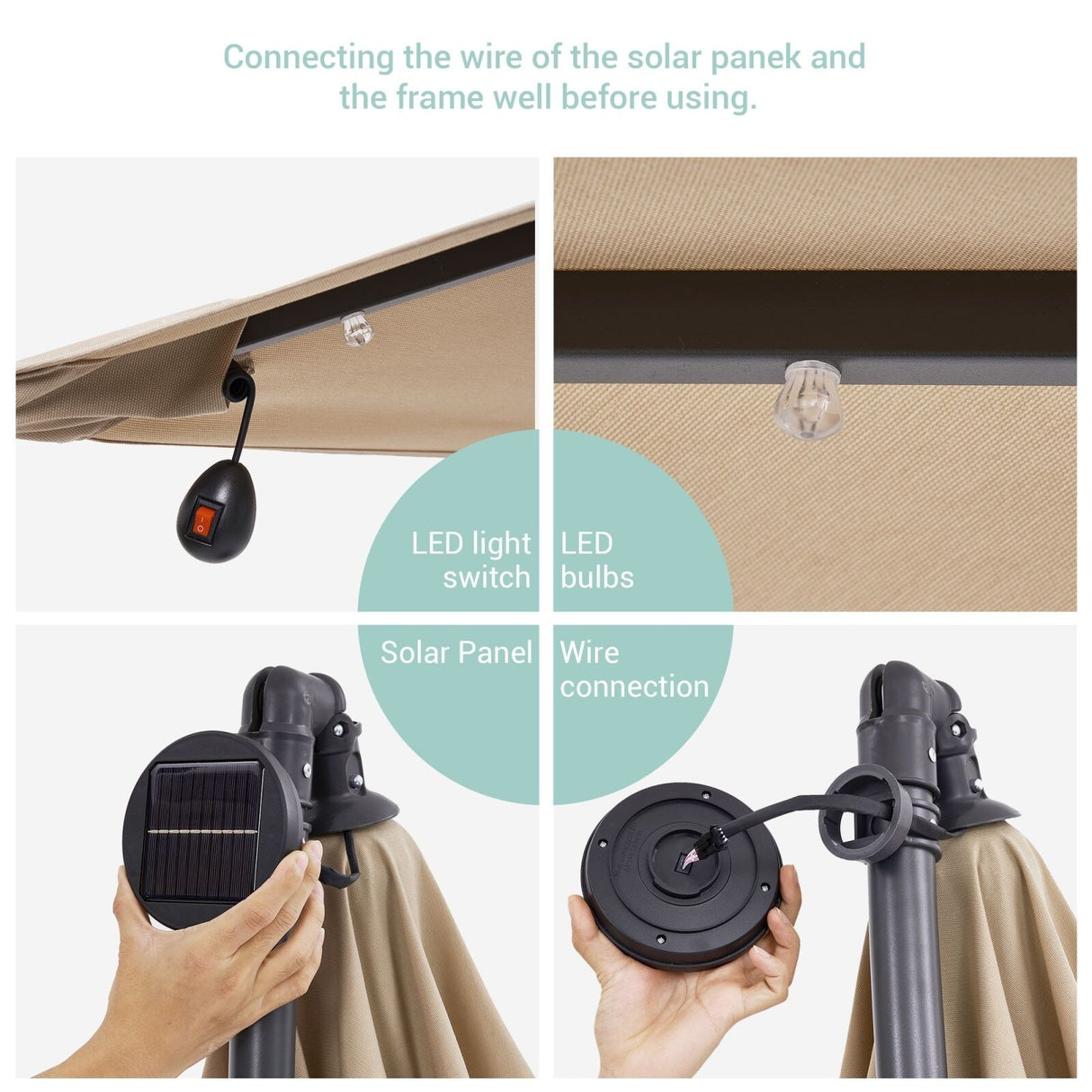 BONOSUKI 8.2Ft Solar Powered Cantilever Patio Umbrella With Base