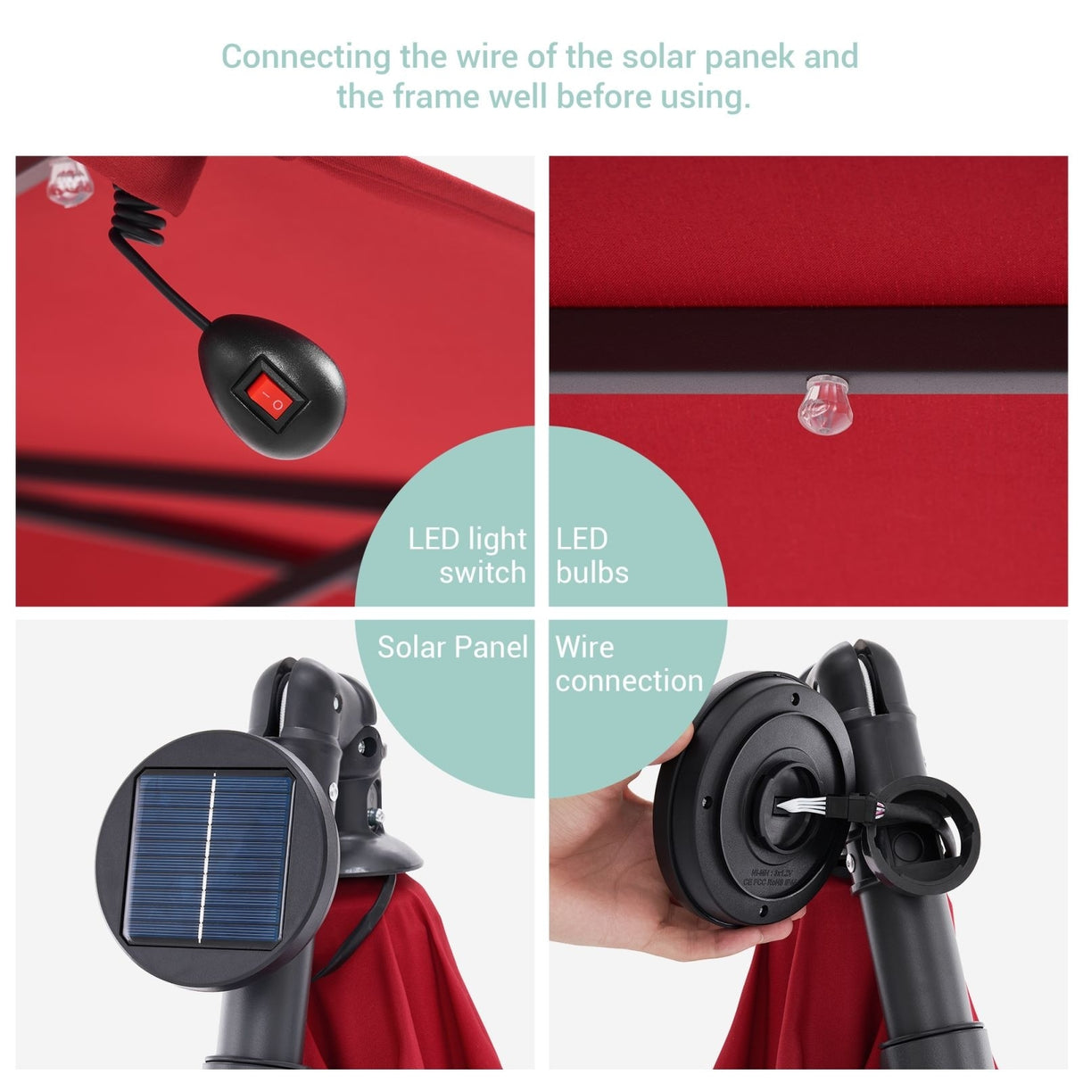 BONOSUKI 8.2Ft Solar Powered Cantilever Patio Umbrella With Base