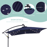 BONOSUKI 8.2Ft Solar Powered Cantilever Patio Umbrella With Base