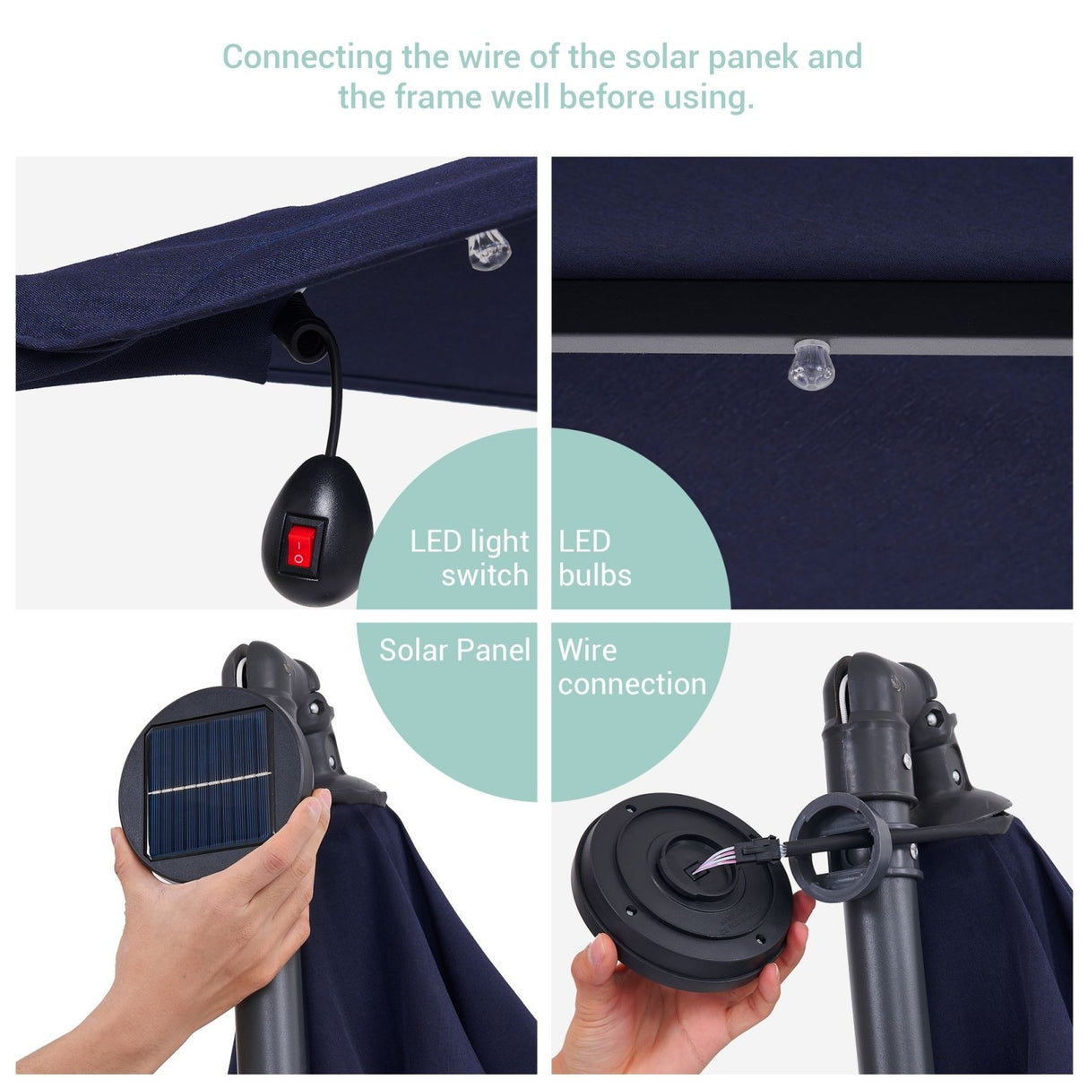 BONOSUKI 8.2Ft Solar Powered Cantilever Patio Umbrella With Base